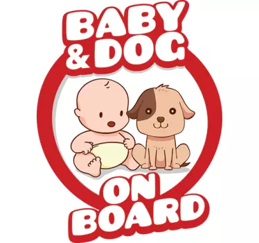 Bebeluș și câine la bord bebeluș în autocolant auto - TenStickers