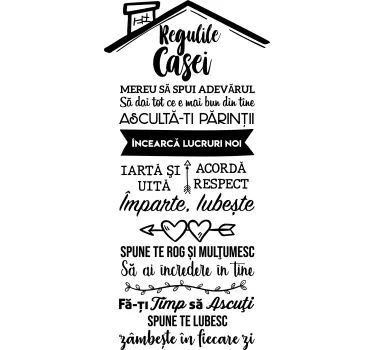 Acasă reguli - autocolant text românesc - TenStickers