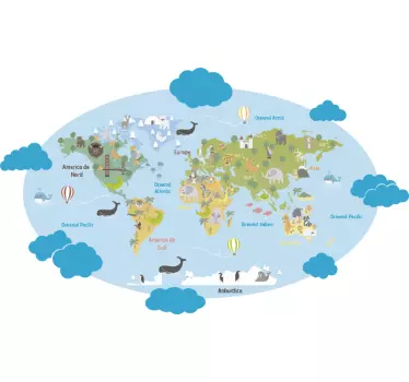 Autocolant de perete harta mondială a planisferei pentru copii di - TenStickers