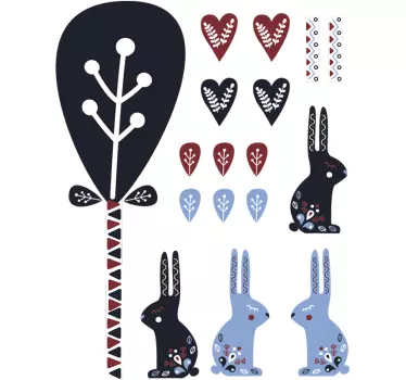Decalaj de perete de animale în stil nordic și copaci - TenStickers