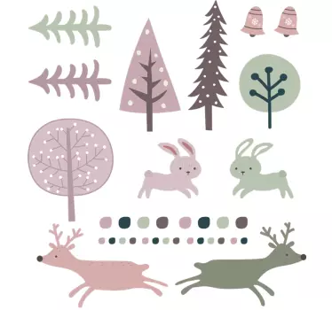 Copaci și animale decalaj perete animal în stil nordic - TenStickers