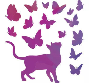 Pisica cu decaluri de fluturi - TenStickers