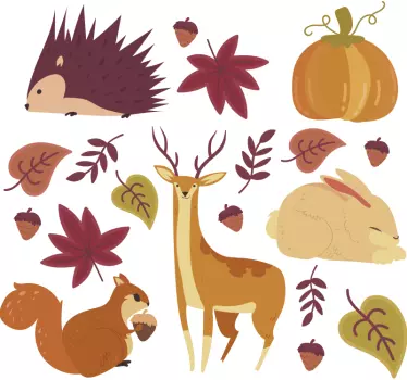 Autocolant de animale de toamnă și flori - TenStickers