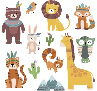 Haioase tribale animale ilustrare artă de perete - TenStickers