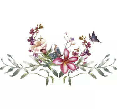 Acuarelă fluture și flori floare decal perete - TenStickers