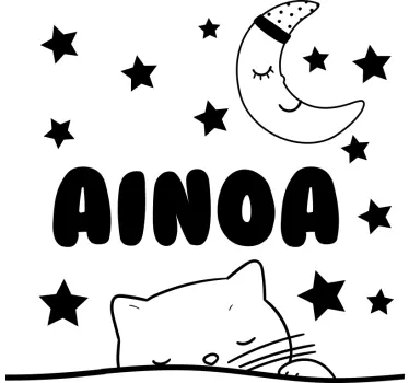 Nume personalizabil cu autocolant de perete pentru pisică și lună - TenStickers