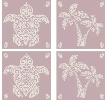 țestoasă hawaiană și autocolant cu țiglă cu model de palmier - TenStickers