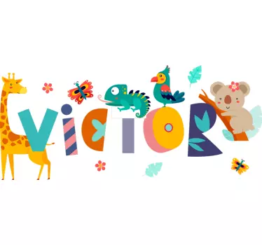 Animale și numele copilului ilustrare perete decal - TenStickers