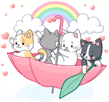 Pisoi și ilustrarea umbrelei artă de perete - TenStickers