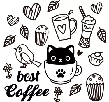 Teme de cafea cu păsări și pisici decal perete alimentar - TenStickers