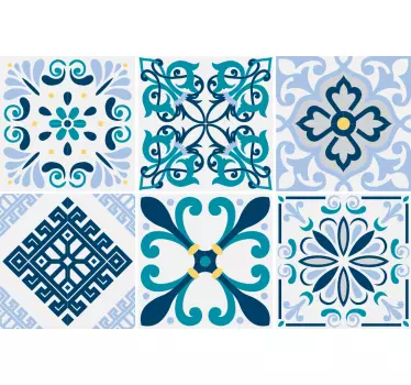 Autocolant albastru original de transfer de țiglă de flori - TenStickers