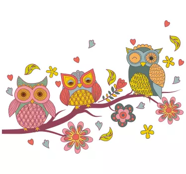 Copac cu crengi swirly și bufnițe ilustrație artă de perete - TenStickers