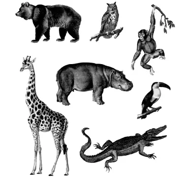 Autocolant de animale sălbatice din junglă alb-negru - TenStickers