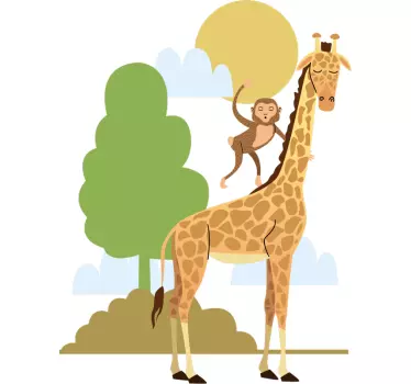 Copac cu girafă și maimuțe autocolant pentru animale sălbatice - TenStickers