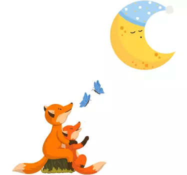 Vulpe lookint la decalcomanie de perete de desene animate luna - TenStickers
