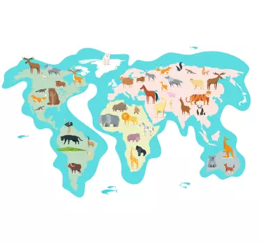 Worldmap nordic pentru copii cu hârtie faună autocolant de perete - TenStickers