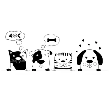 Animale prieteni decalcomanie perete desen alb și negru - TenStickers