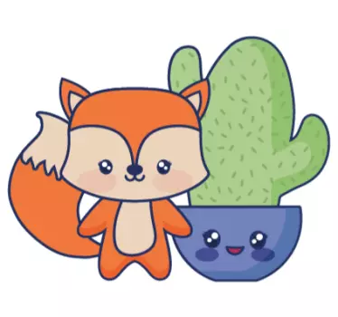 Anime cactus și vulpe desen animat perete dcal - TenStickers