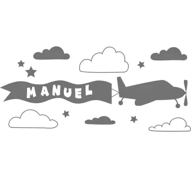 Desen avion nume cu nori ilustrare perete decal - TenStickers
