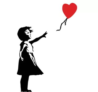 Fată cu silueta decal balon inima roșie - TenStickers