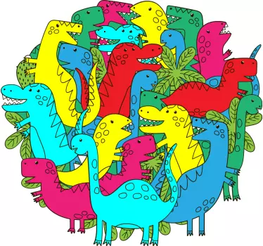 Autocolant rotund dinozaur colorat pentru copii dragon - TenStickers