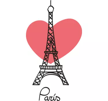 Autocolant de perete turn eiffel cu inimă mică - TenStickers