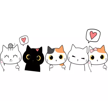 Autocolant de perete de desene animate familie pisici - TenStickers