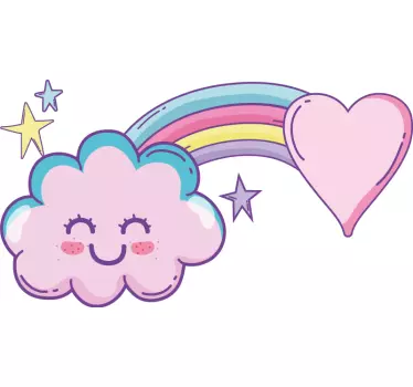 Zâmbet nor cu desene animate curcubeu cu inimă decal - TenStickers