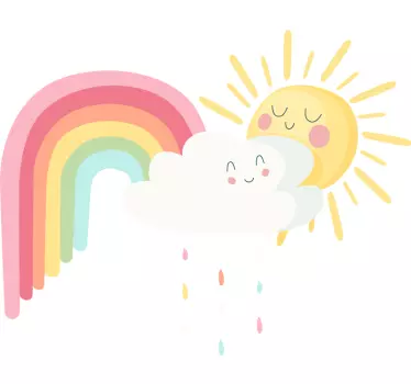 Soare fericit și nori cu decalcomanie de perete cu desene animate - TenStickers