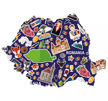 Harta romaneasca cu autocolant de perete harta simbolurilor - TenStickers