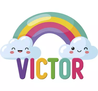 Nume personalizat curcubeu cu nori albastri ilustratie de perete - TenStickers
