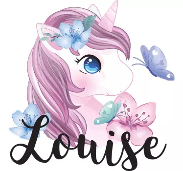 Unicorn ochi mari cu autocolant personalizat fluture - TenStickers