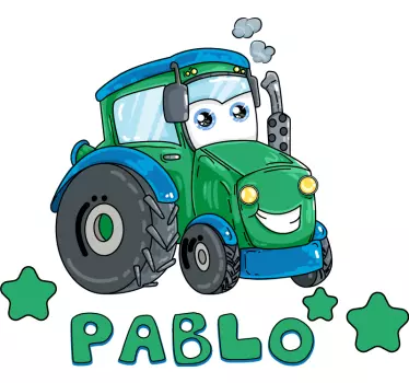 Tractor cu desene animate cu autocolant personalizat cu nume - TenStickers