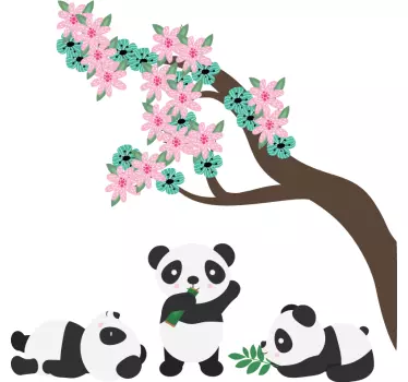 Copac cu flori și pandas autocolant pentru animale sălbatice - TenStickers