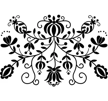 Decor de perete cu flori tradiționale neagră - TenStickers