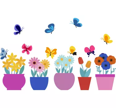 Ghivece de flori colorate cu fluturi decor de perete flori - TenStickers