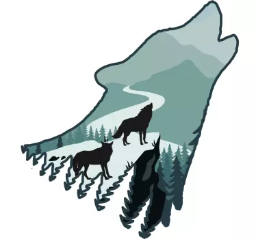 Cap de lup cu lupi pe autocolante cu natura de munte - TenStickers