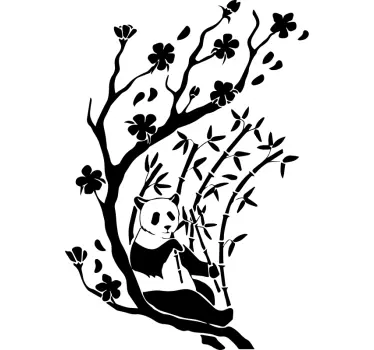 Panda în copac de bambus ilustrație artă de perete - TenStickers