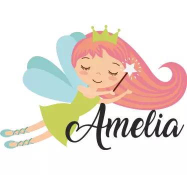 Autocolant personalizat prințesă zână de păr roz - TenStickers