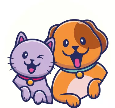 Autocolant drăguț câine și pisică prieten cu desene animate - TenStickers