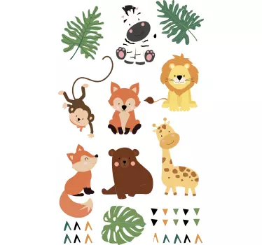Drăguț animale sălbatice cu frunze tapet decal - TenStickers