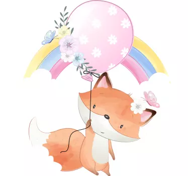 Pui de vulpe agățat de un balon decor de perete animal - TenStickers