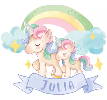 Unicorni fericiți peste un decalcomanie de perete de curcubeu - TenStickers
