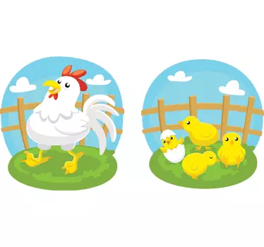 Găină cu autocolant de pui de copil - TenStickers
