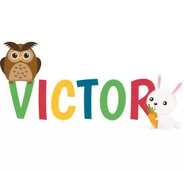 Autocolant cu ilustrație personalizată cu nume iepure bufniță - TenStickers