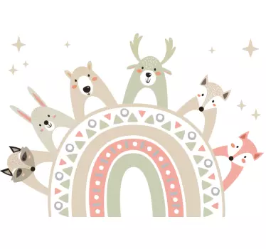 Autocolante camera copii curcubeu boho cu animale sălbatice - TenStickers