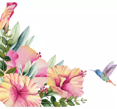 Autocolante baie flori cu pasăre colibri - TenStickers