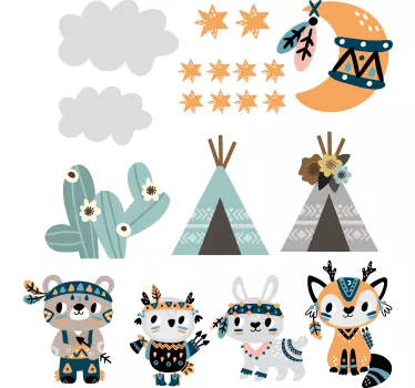 Ilustrații autocolante de perete animale în stil indian - TenStickers