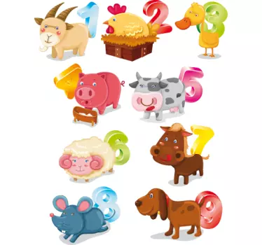 Animale și numere copii autocolant - TenStickers
