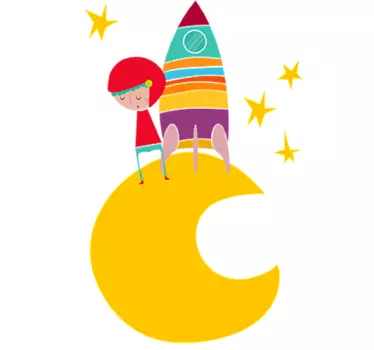 Autocolant de perete astronaut de lună galbenă - TenStickers